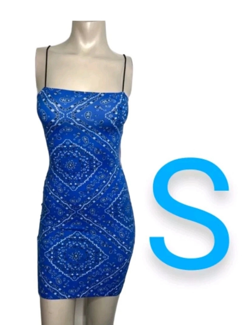 🆕Blue Bandana Mini Bodycon Cami Dress    Size S